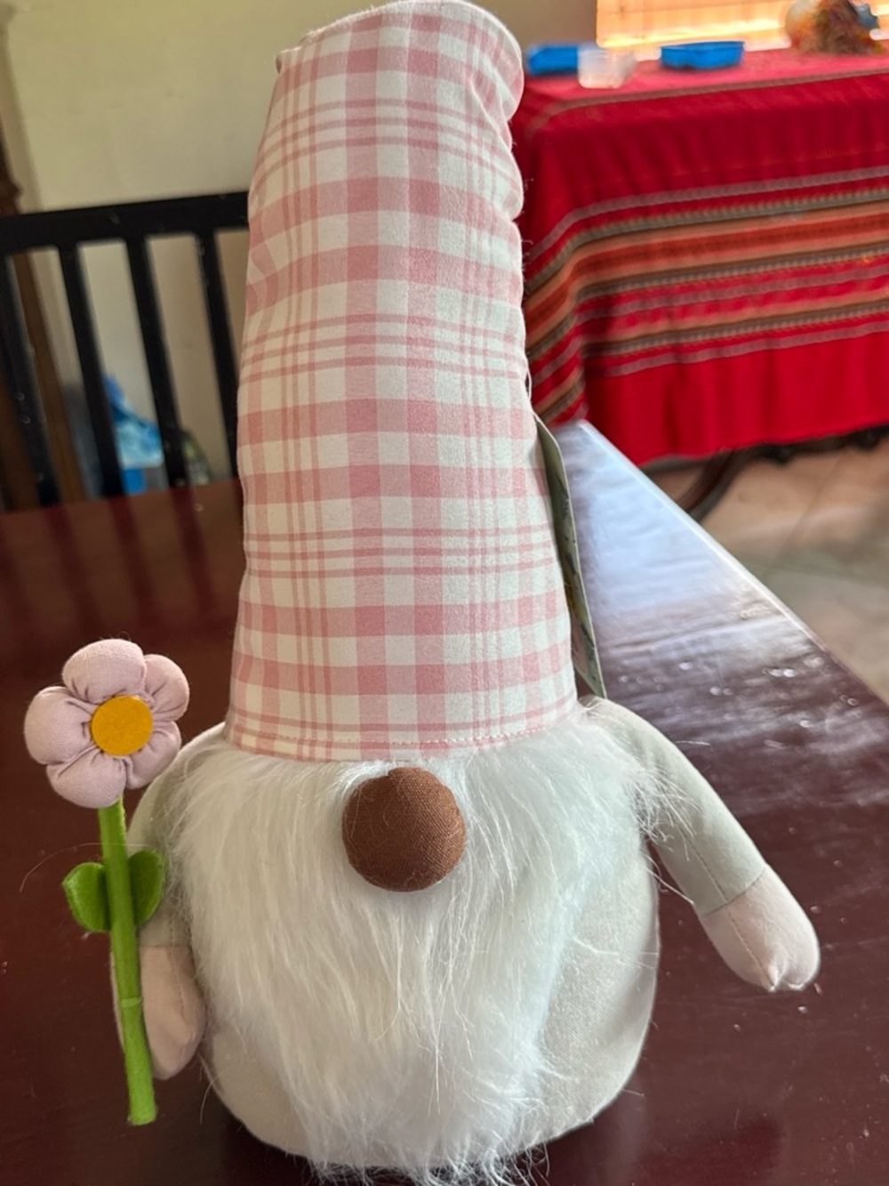 Huntington Home Pink Plaid Spring Gnome with Mint Tag Art
